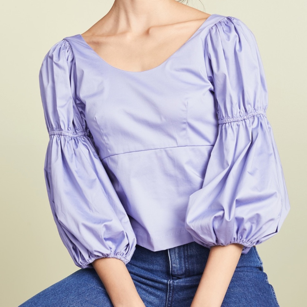 Staud Lilac Poplin Double Puff Sleeve Top